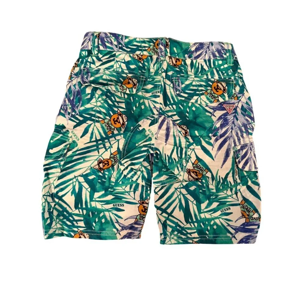 Guess Boys Size 6 Green Tropical Teddy Bear Cargo Short And Shirt Set Casual